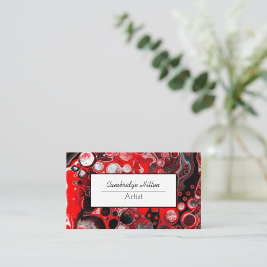 Abstracte rode, zwarte en witte vochtige kunst visitekaartje (Staand voorkant)