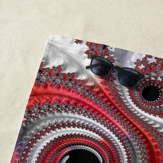 Abstracte rode zwarte gradiënt wervelfractal strandlaken (In situ)