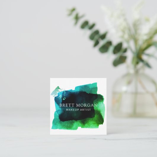 Abstracte rokerblauwe groene zwarte makreel vierkante visitekaartje (Staand voorkant)