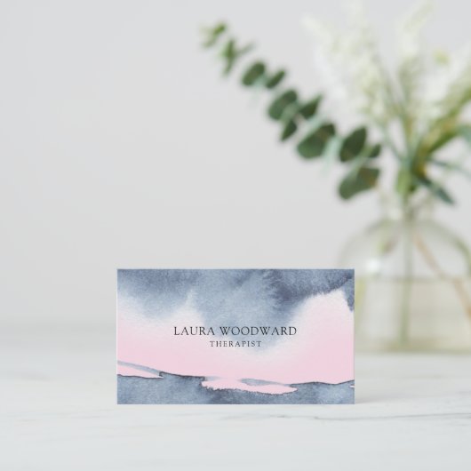 Abstracte rokerige roze blauw serene therapeut visitekaartje (Staand voorkant)