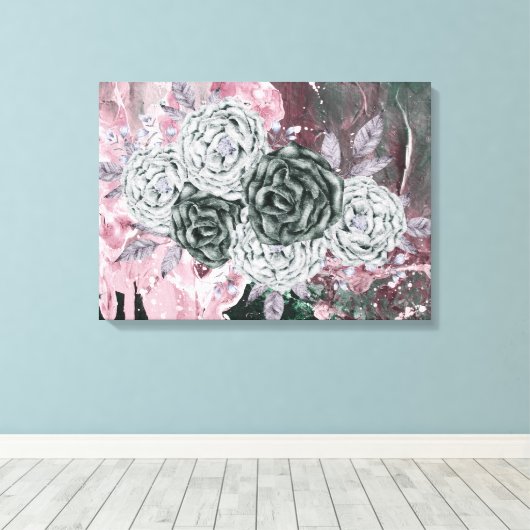 Abstracte Romantische Bloemenwandkunst Canvas Afdruk (Insitu (Houten vloer))