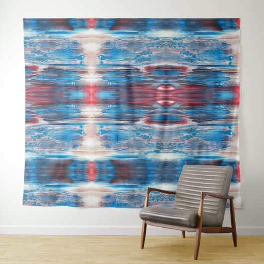 Abstracte rood wit en blauw mengt wandtapijt wandkleed (In Situ (horizontaal))