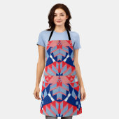 abstracte rood wit en blauw print schort (Gedragen)