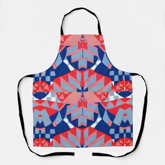 abstracte rood wit en blauw print schort (Voorkant)