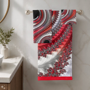Abstracte rood-zwarte verlopende spiraalfractal bad handdoek