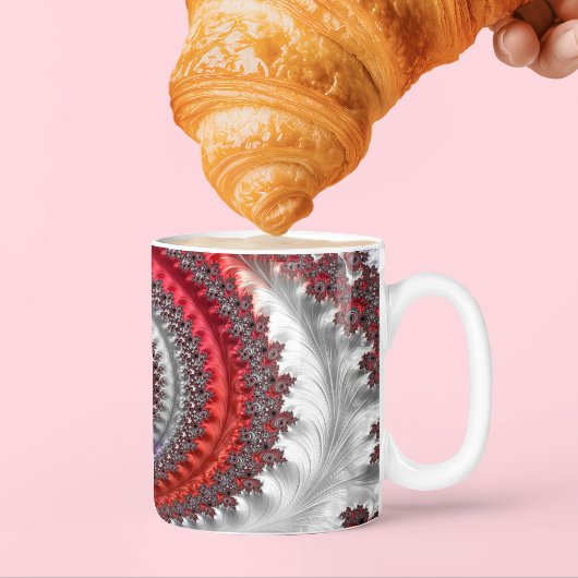 Abstracte rood-zwarte verlopende spiraalfractal koffiemok