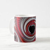 Abstracte rood-zwarte verlopende spiraalfractal koffiemok (Voorkant links)