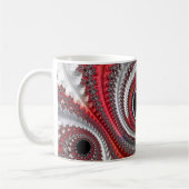 Abstracte rood-zwarte verlopende spiraalfractal koffiemok (Links)