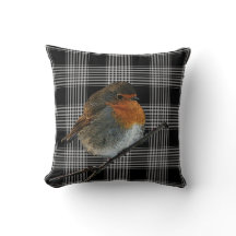 Abstracte roodborstvogel op zwarte tartan geruit