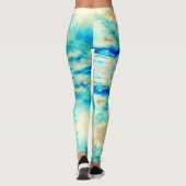 Abstracte roomblauwe turkooiswolken leggings (Achterkant)