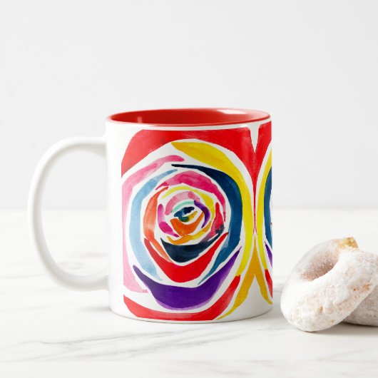 Abstracte roos waterverf pop tweekleurige koffiemok (Met donut)