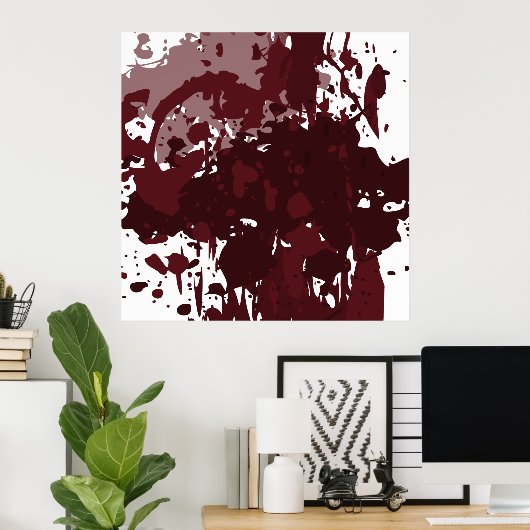Abstracte Rosewood Red Splatter Art Poster (Thuiskantoor)