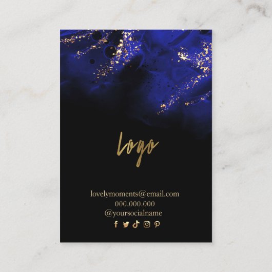 Abstracte Royal Blue en Gold Alcohol oorbellen Visitekaartje (Achterkant)