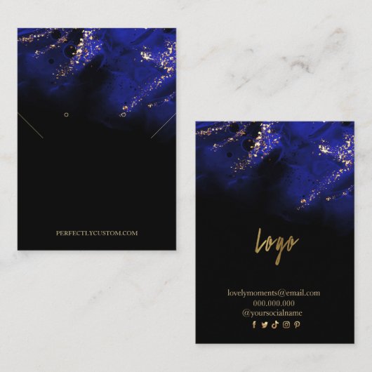 Abstracte Royal Blue en Gold Alcohol oorbellen Visitekaartje (Voorkant / Achterkant)