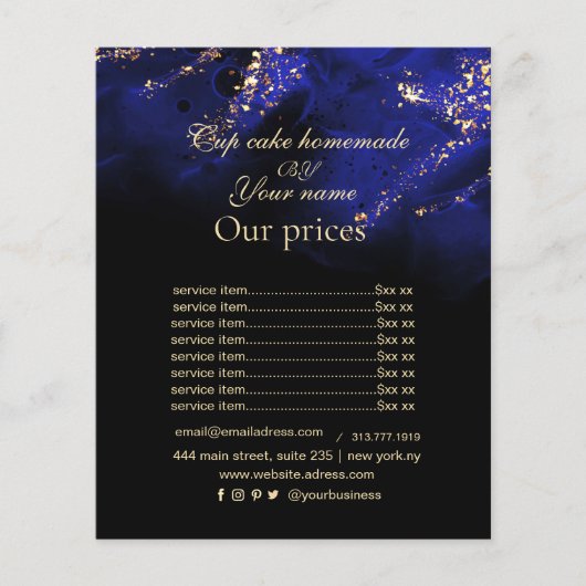 Abstracte Royal Blue en Gold Alcohol prijslijst Flyer (Voorkant)