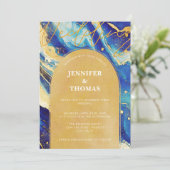 Abstracte Royal Navy Blue en Gold Arch Wedding Kaart (Staand voorkant)