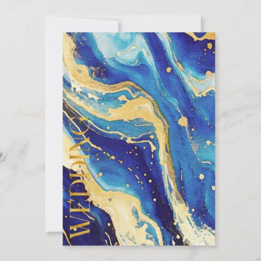 Abstracte Royal Navy Blue en Gold Arch Wedding Kaart (Achterkant)