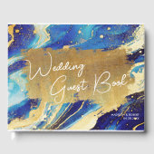 Abstracte Royal Navy Blue en Gold Custom Wedding Gastenboek (Voorkant)