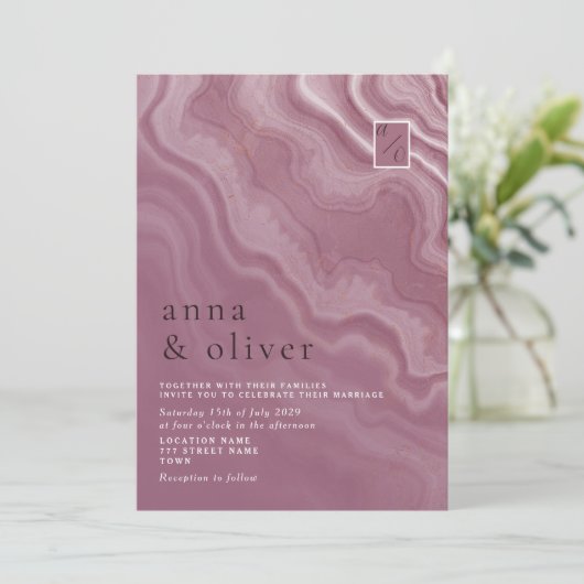 Abstracte Roze Agaat Huwelijksuitnodiging Kaart (Staand voorkant)