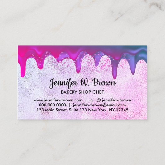Abstracte roze Bakkerij Pastry Chef Glitz Visitekaartje (Achterkant)
