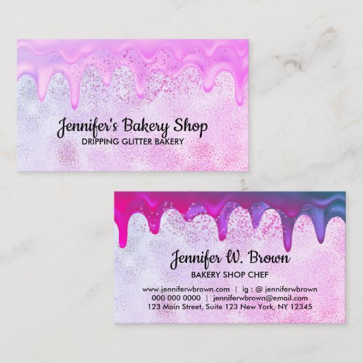Abstracte roze Bakkerij Pastry Chef Glitz Visitekaartje (Voorkant / Achterkant)