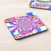 Abstracte roze blauwe retro bloemenmandala bier onderzetter (Linkerzijde)