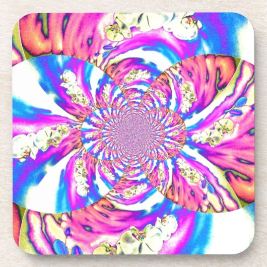 Abstracte roze blauwe retro bloemenmandala bier onderzetter (Voorkant)