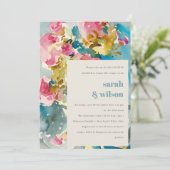 Abstracte roze blauwe Waterverf Flora Couples Show Kaart (Staand voorkant)