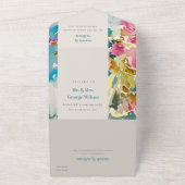 Abstracte, roze blauwe Waterverf Floral bruiloft All In One Uitnodiging (Buitenkant)