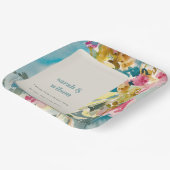 Abstracte, roze blauwe Waterverf Floral bruiloft Papieren Bordje (Gebogen)
