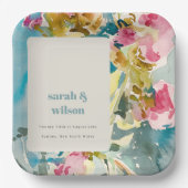 Abstracte, roze blauwe Waterverf Floral bruiloft Papieren Bordje (Voorkant)
