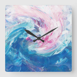 Abstracte roze blauwe wervelende kunstschilderij vierkante klok