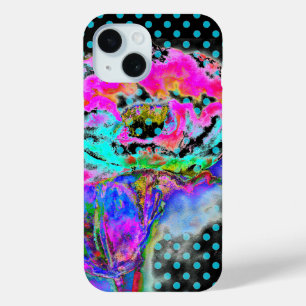Abstracte roze blauwgroen bloemenpolka waterverf s iPhone 15 case