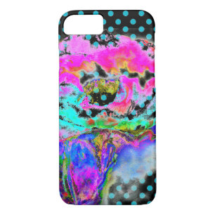 Abstracte roze blauwgroen bloemenpolka waterverf s Case-Mate iPhone case