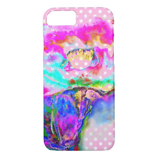 Abstracte roze blauwgroen bloemenpolka waterverf s Case-Mate iPhone case (Achterkant)