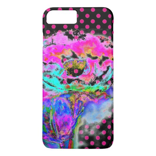 Abstracte roze blauwgroen waterverf bloemenpolka s Case-Mate iPhone case (Achterkant)