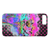 Abstracte roze blauwgroen waterverf bloemenpolka s Case-Mate iPhone case (Achterkant (Horizontaal))