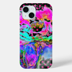 Abstracte roze blauwgroen waterverf bloemenpolka s iPhone 15 case