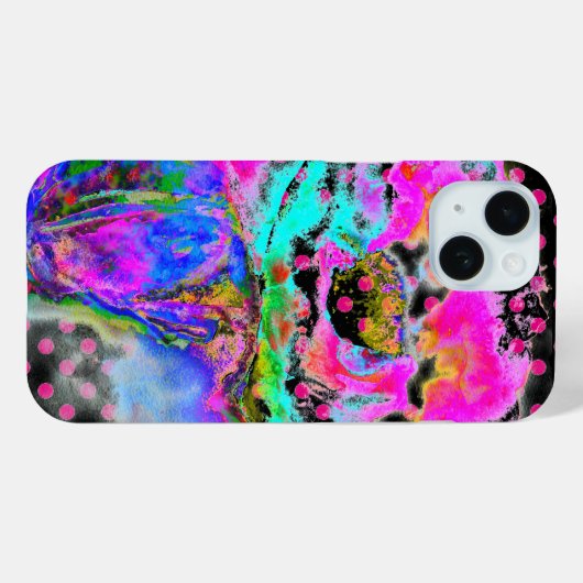 Abstracte roze blauwgroen waterverf bloemenpolka s Case-Mate iPhone case (Achterkant (horizontaal))