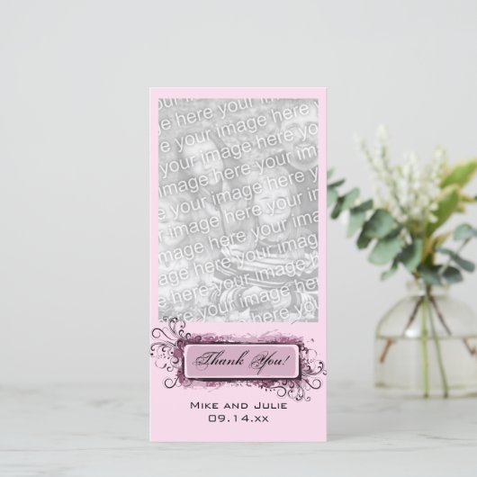 Abstracte roze bloem dank u bedankkaart (Staand voorkant)