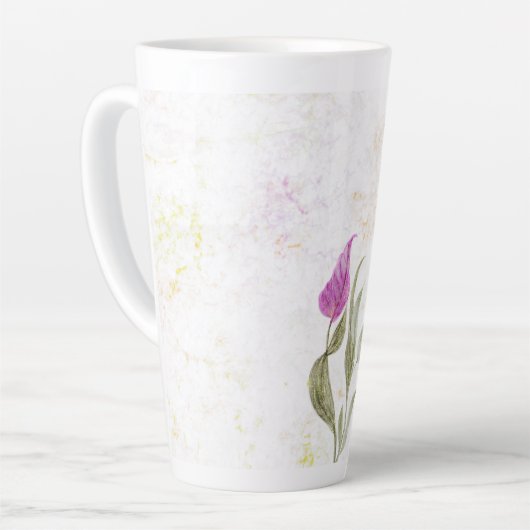 Abstracte roze bloemblaadlatte mok (Linkerhoek)