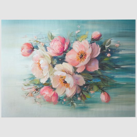 Abstracte Roze Bloemen Blauwgroen Achtergrond Deco Tissuepapier (Voorkant)