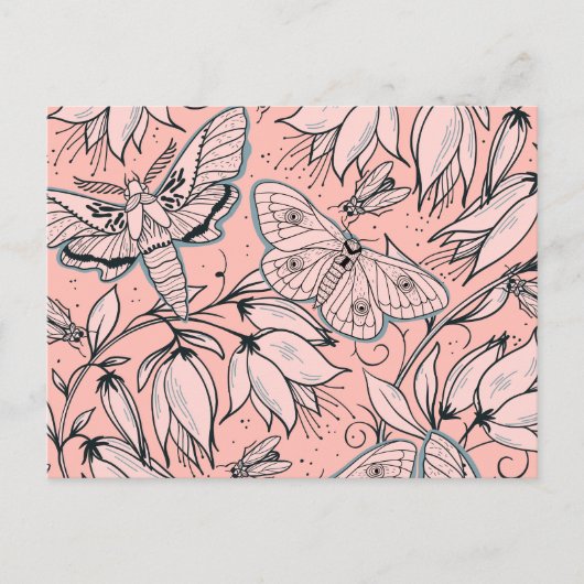 Abstracte roze bloemen en bugs briefkaart (Voorkant)