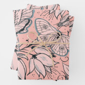 Abstracte  roze bloemen en bugs inpakpapier vel (In situ)