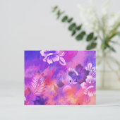 Abstracte roze bloemen en vogelkunst briefkaart (Staand voorkant)