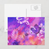 Abstracte roze bloemen en vogelkunst briefkaart (Voorkant / Achterkant)