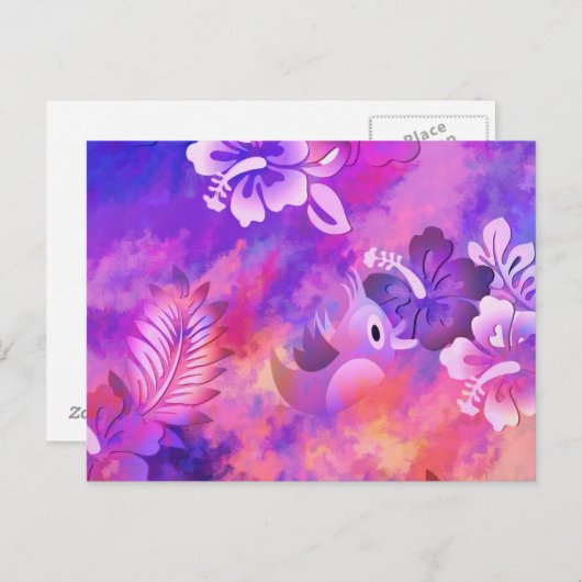 Abstracte roze bloemen en vogelkunst briefkaart (Voorkant / Achterkant)