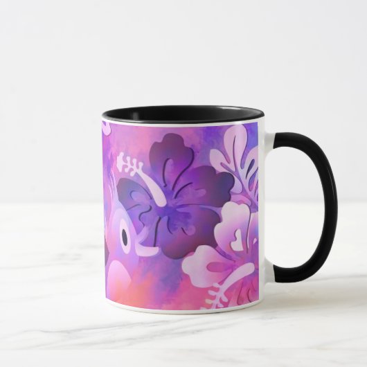 Abstracte roze bloemen en vogelkunst mok (Rechts)