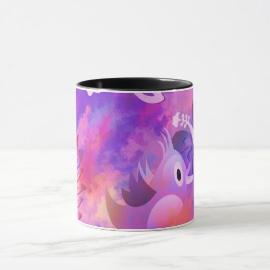 Abstracte roze bloemen en vogelkunst mok (Midden)