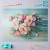 Abstracte Roze Bloemen Teal Achtergrond Decoupage Tissuepapier (Craft)